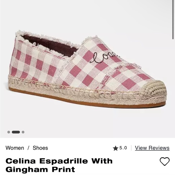 Coach Celina Espadrille Pink Gingham Slip On Shoes Like New Size 8.5B